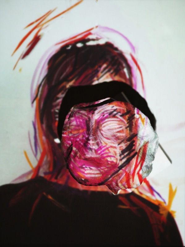 A mixed-media self-portrait drawing
