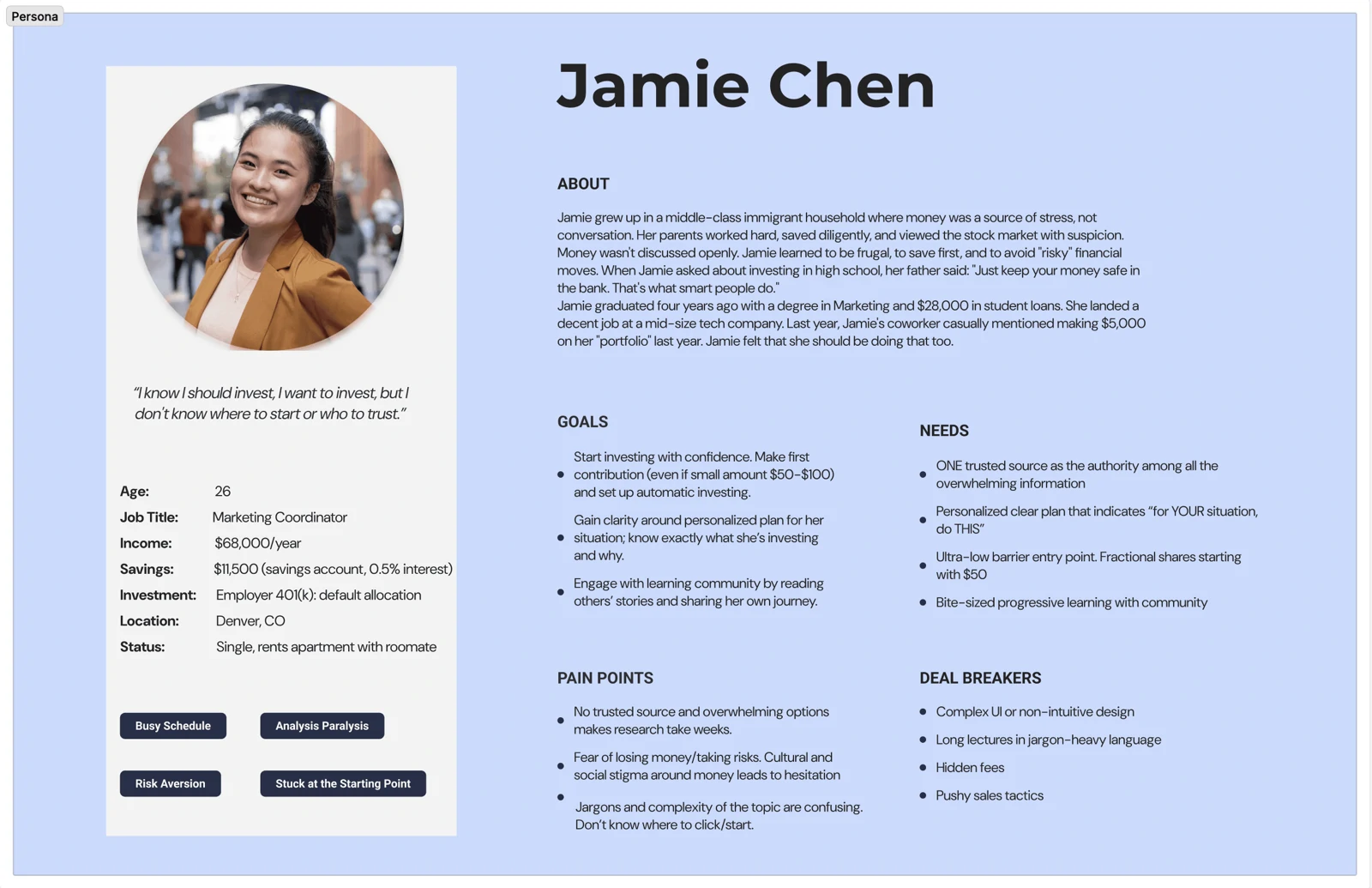 Jamie Chen, the persona for our target user group