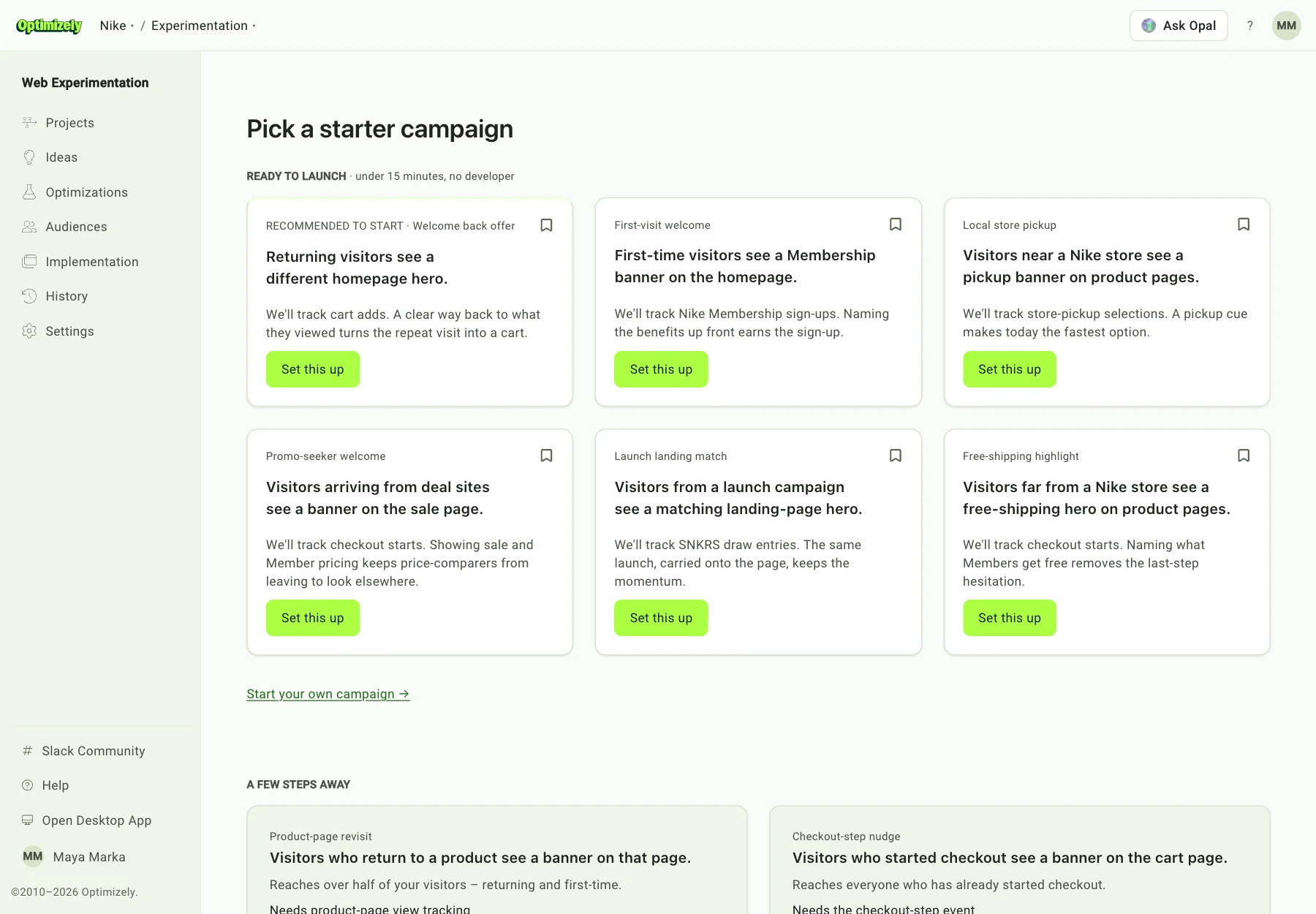 The starter-campaign picker