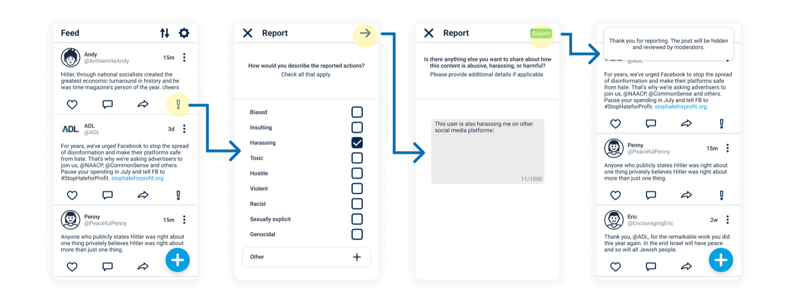 Multi-step task pages with clear back, next, and exit options