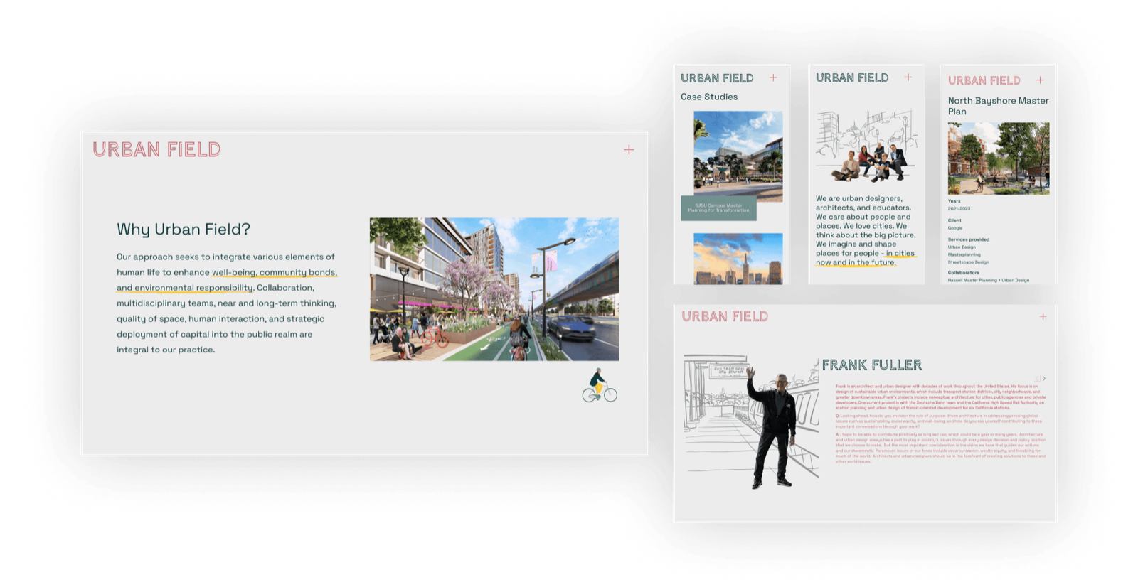 Urban Field site details shown across desktop and mobile screens